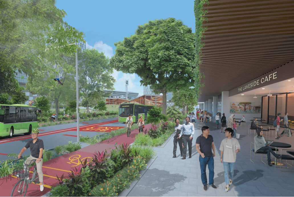 Artist's impression of comfortable walkable streets lined with amenities.